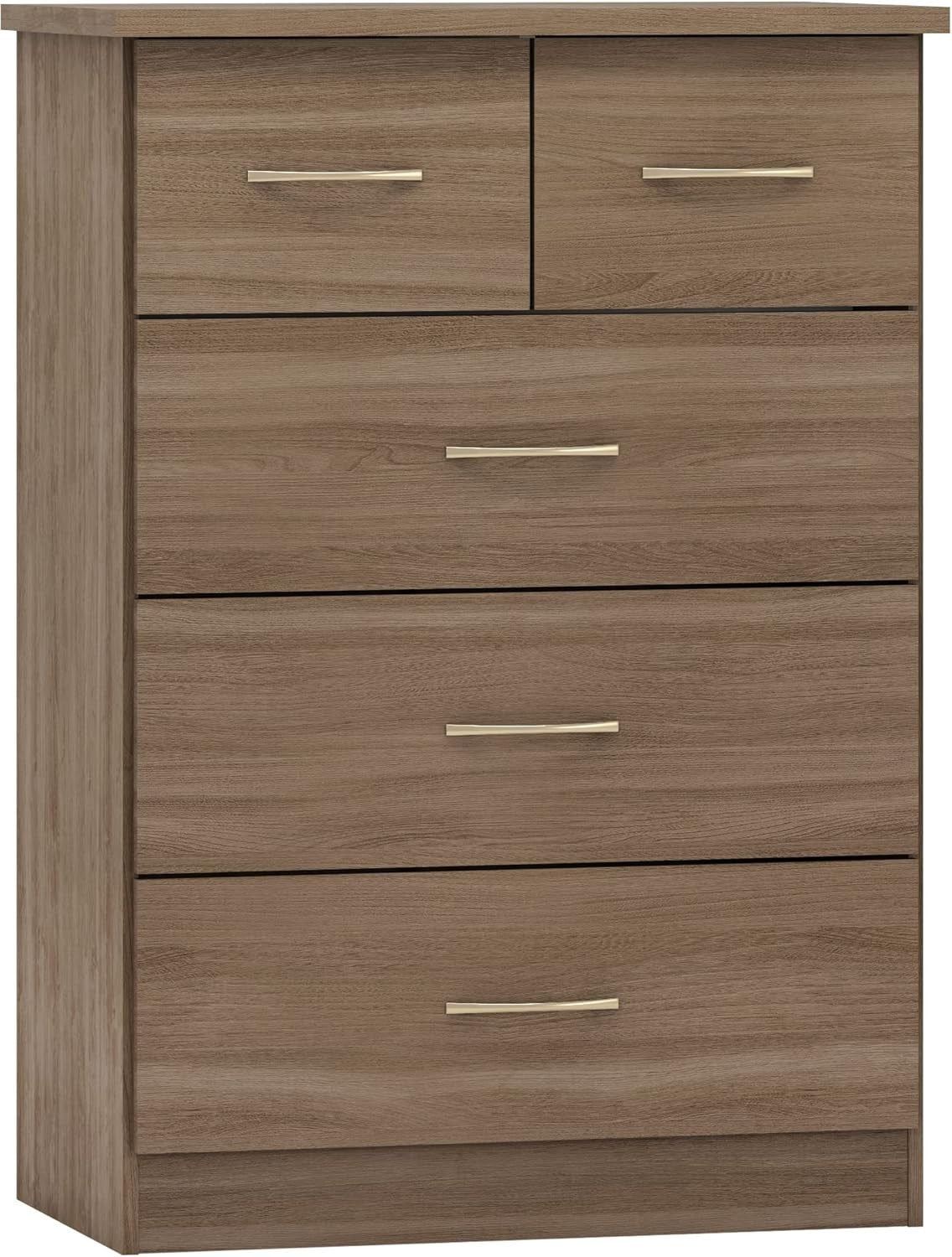 Rustic Oak 5 Drawer Chest of Drawers Tall Slim Bedroom Storage Cabinet