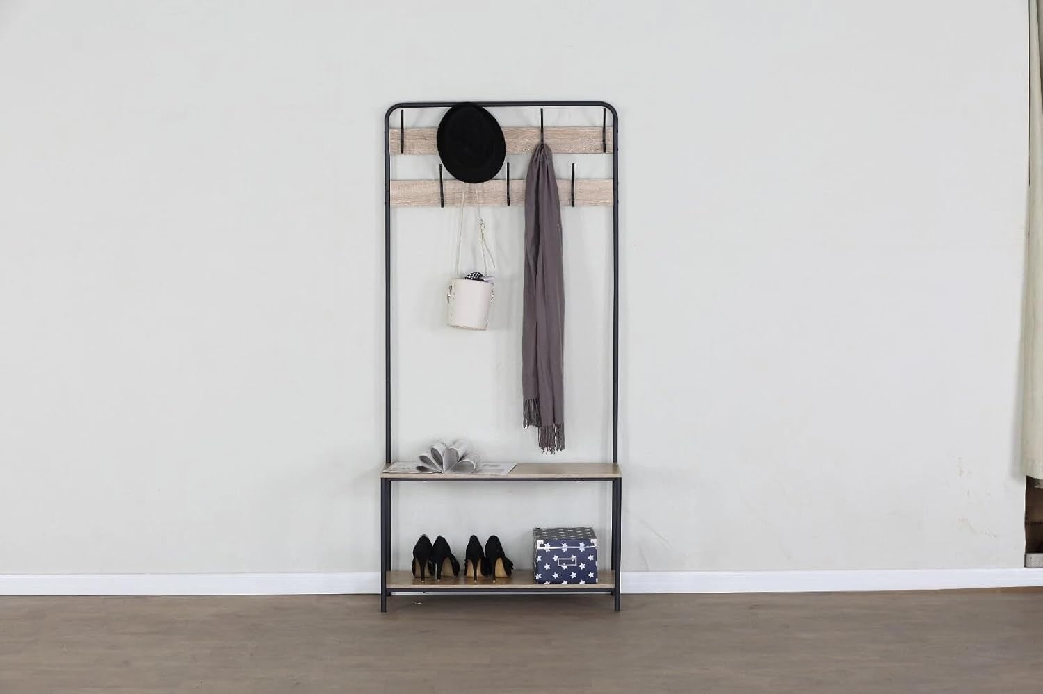 Coat Rack with Shoe Bench & 7 Hooks | Metal Hall Tree Stand for Entryway