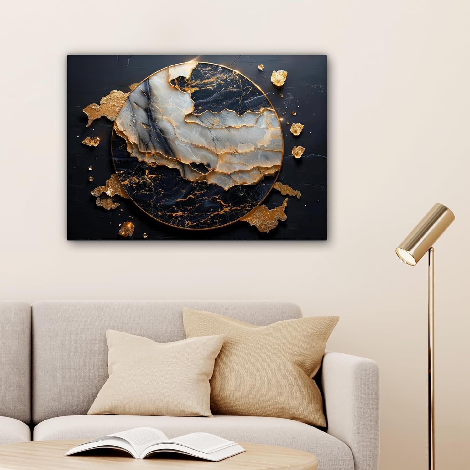 Gold Black Abstract Canvas Wall Art Modern Luxury 80x60cm Living Room Decor