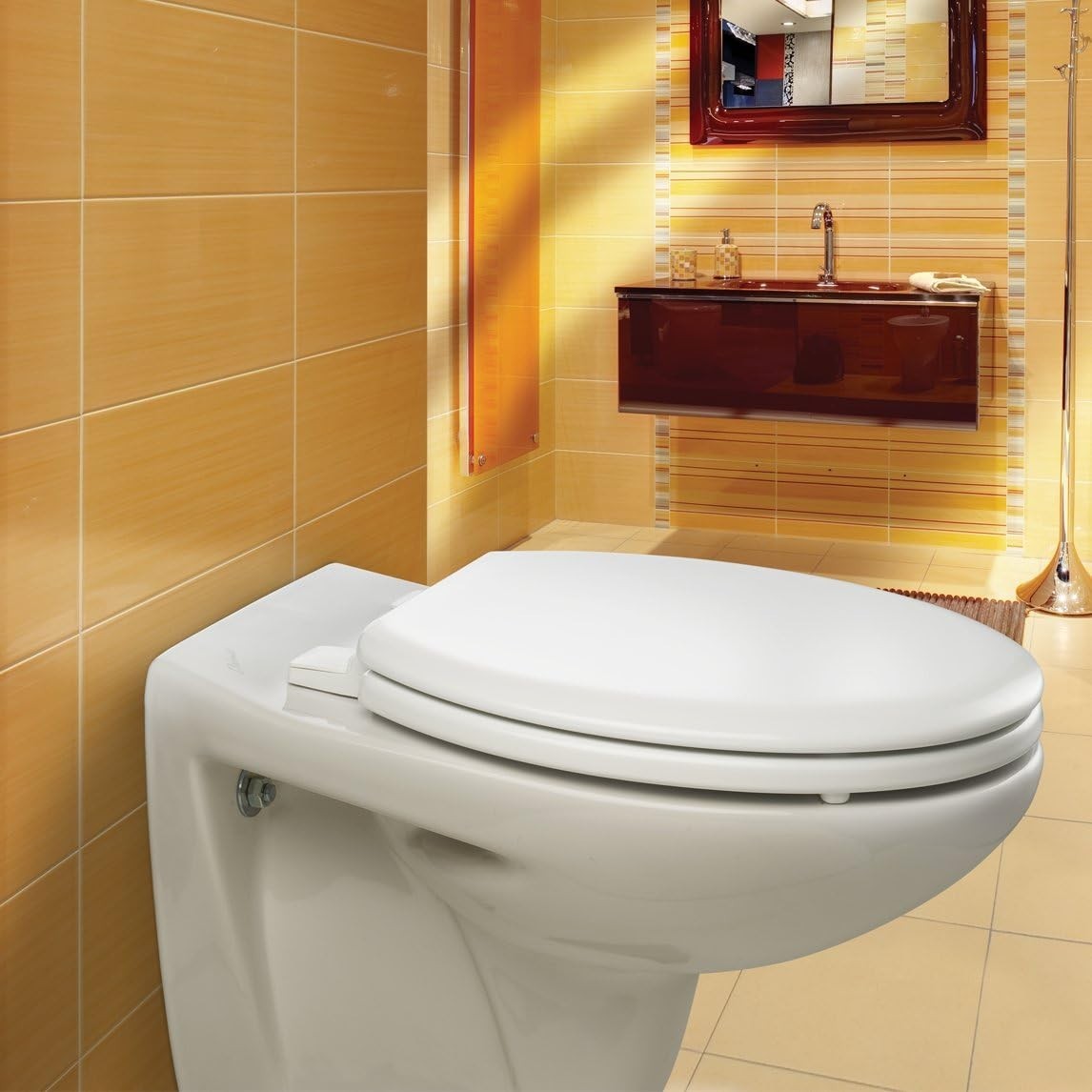 Chicago White Wooden Toilet Seat 48.8x37.8x6cm Adjustable Plastic Hinges