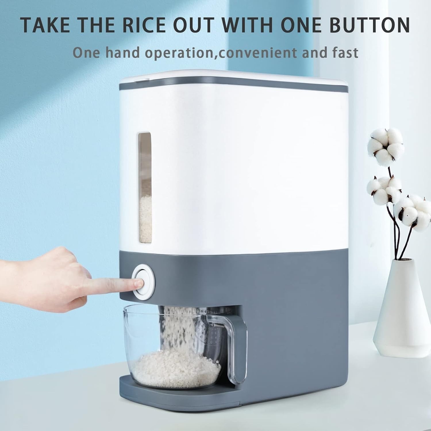 10KG Rice Dispenser Sealed Grain Storage Container with Measuring Bowl