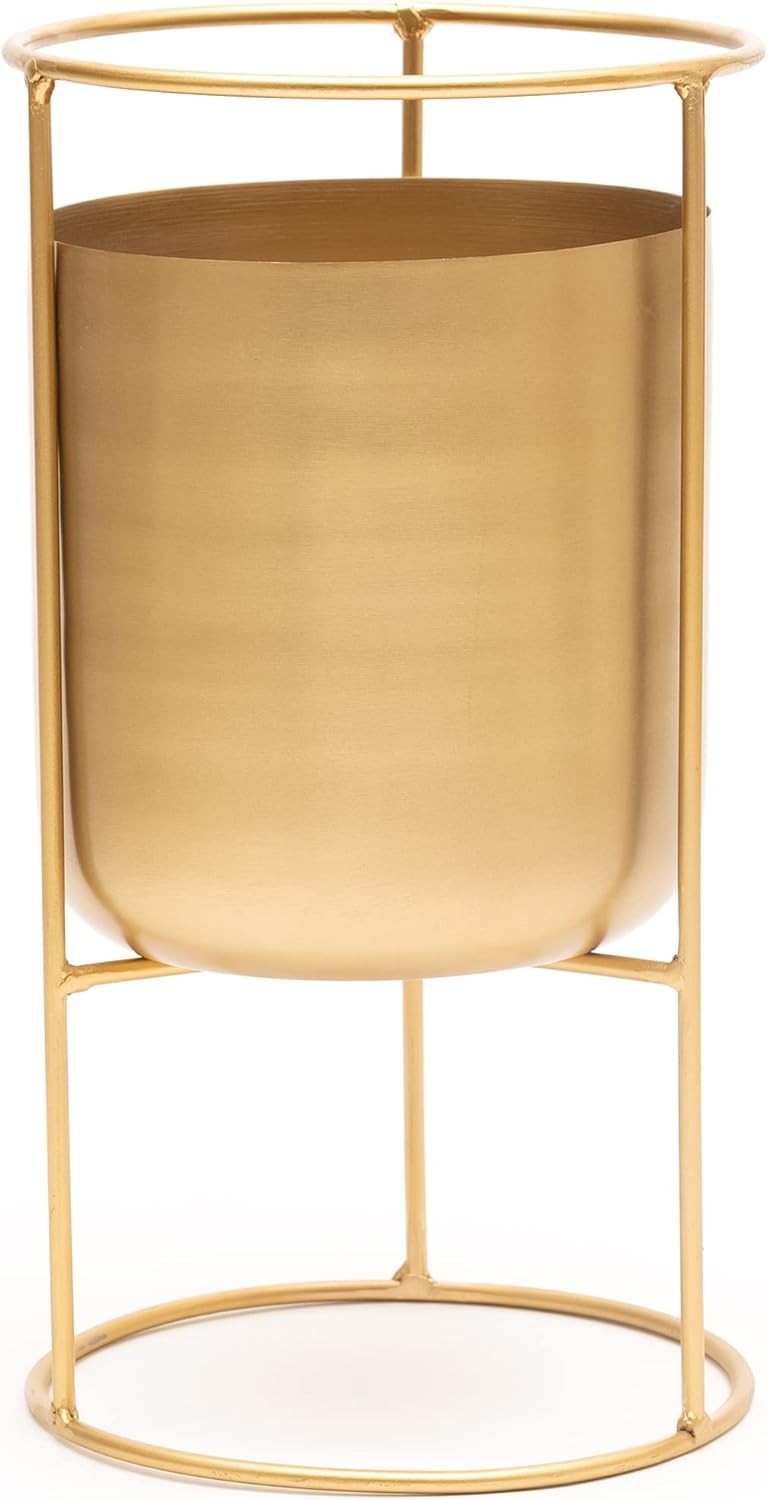 Gold Metal Plant Stand with Pot 50cm Tall Indoor Modern Decorative Planter