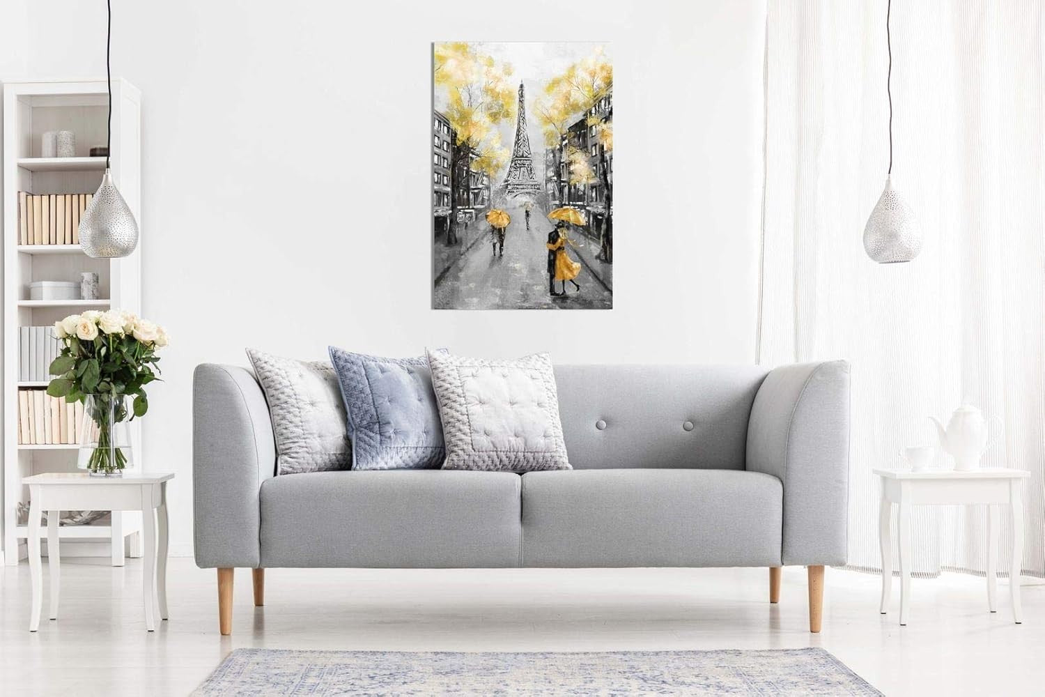 Extra Large Paris Eiffel Tower Canvas Wall Art 36x24 Yellow Black