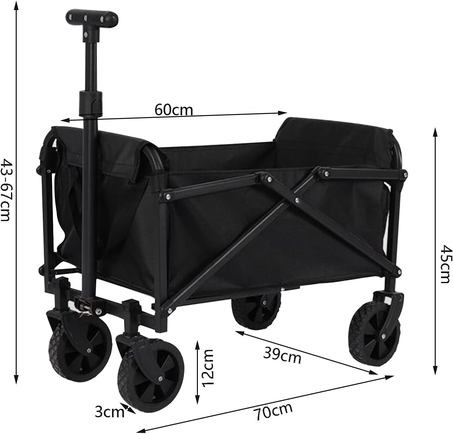 Black 75L Folding Festival Trolley Heavy Duty Camping Beach Wagon 330lbs