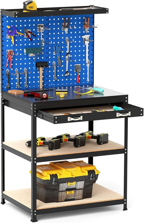 Heavy Duty Garage Workbench Pegboard Drawer Hooks Tool Station 81x41cm