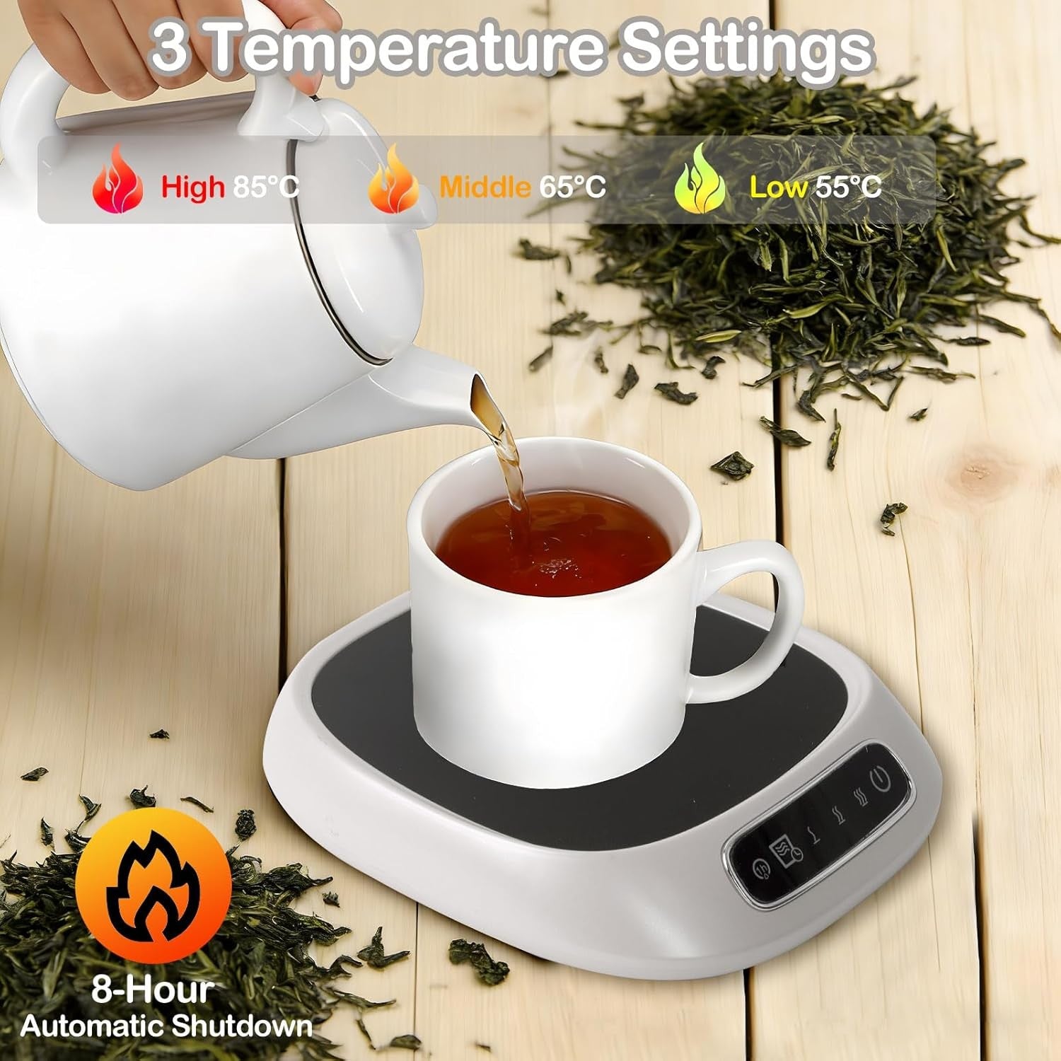 White USB Coffee Mug Warmer 3 Temp 85°C Smart Desk Heater