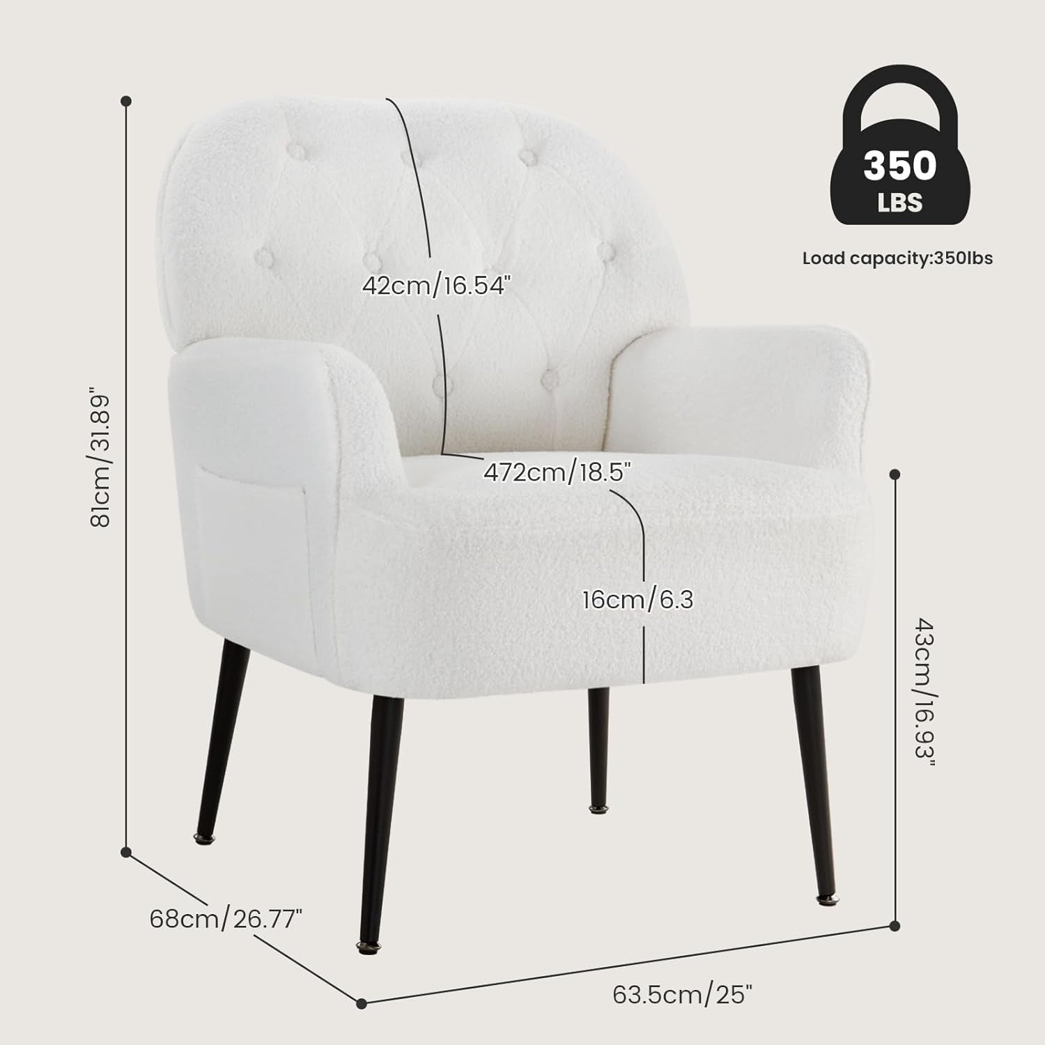 Soft Fluffy Tub Chair with Metal Legs – Comfy Modern Upholstered Seat, Easy Asse