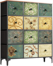12 Drawer Vintage Storage Chest Unit Fabric Dresser for Bedroom Living Room
