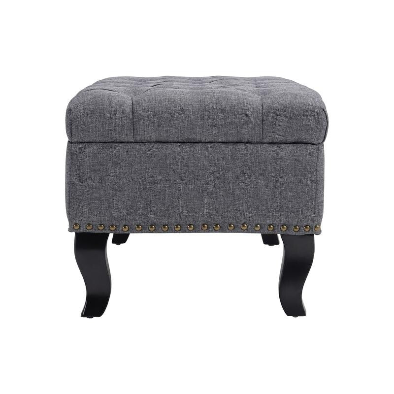 Grey Linen Ottoman Bench 2-Seater Tufted Entryway Seat with Storage