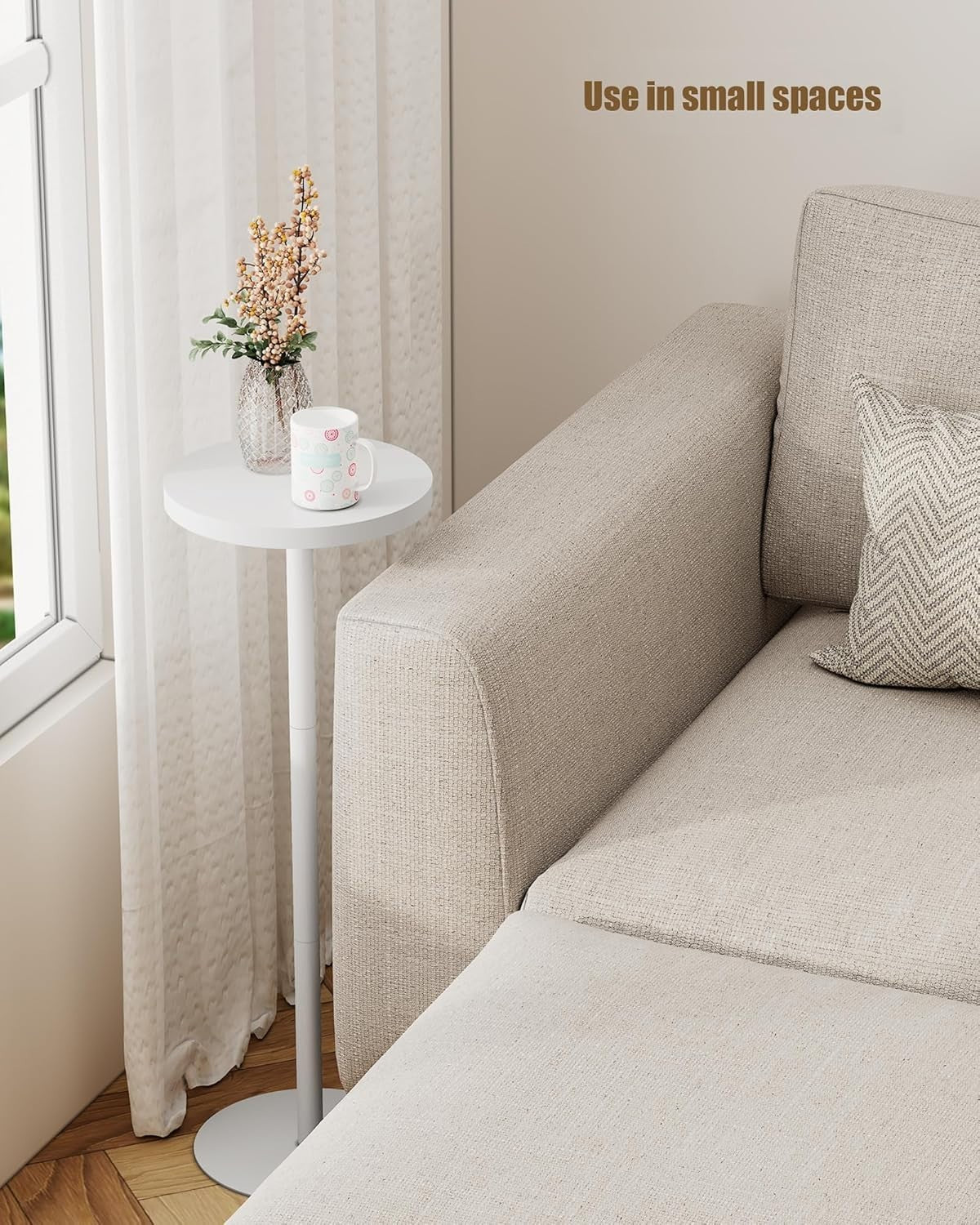Tall Round Side Table Set of 2 – 25x25x70cm Small End Table White