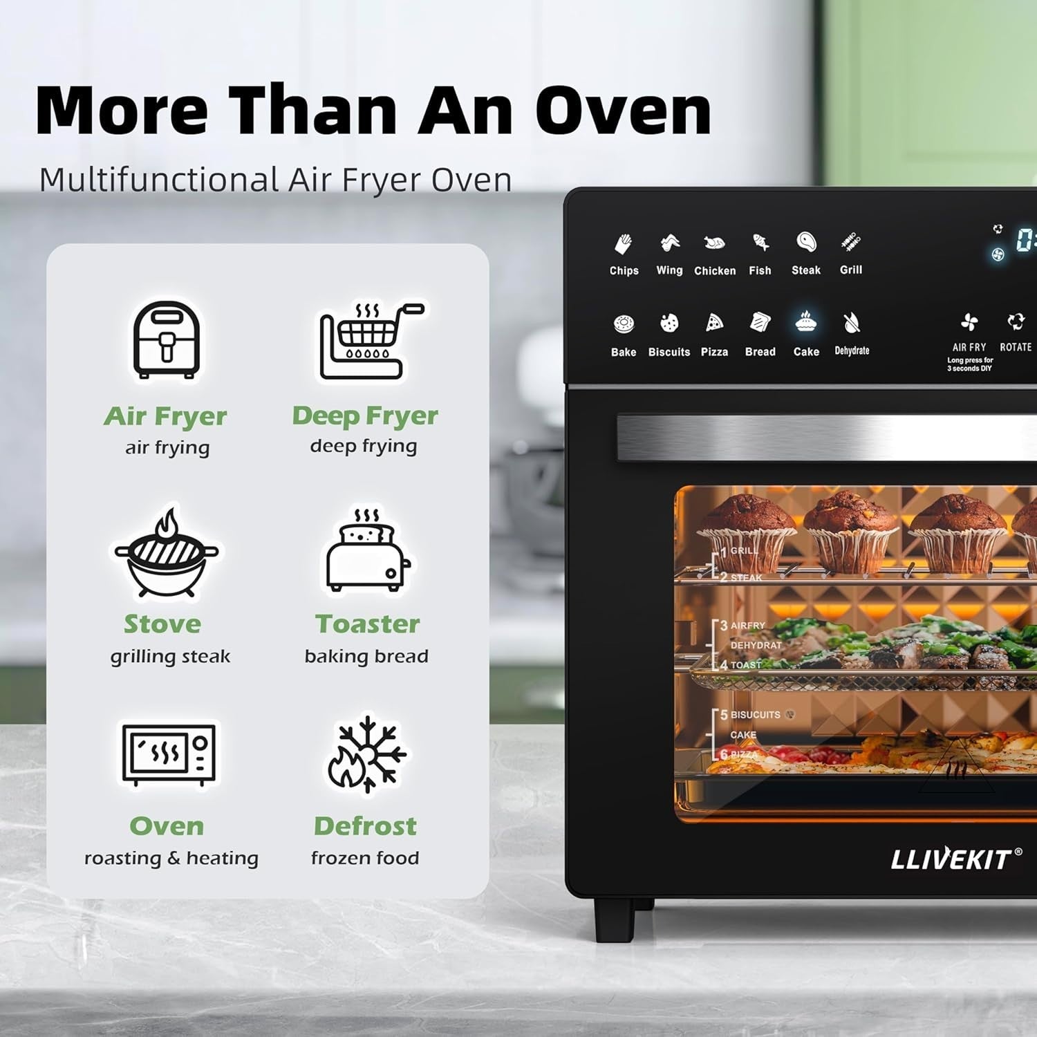 26L Air Fryer Oven Rotisserie Touchscreen 12 Presets 1700W Low Fat XXL