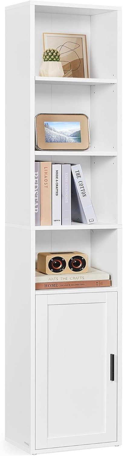 6-Tier Tall Bookshelf with Door & Adjustable Shelves, Space Saving Storage