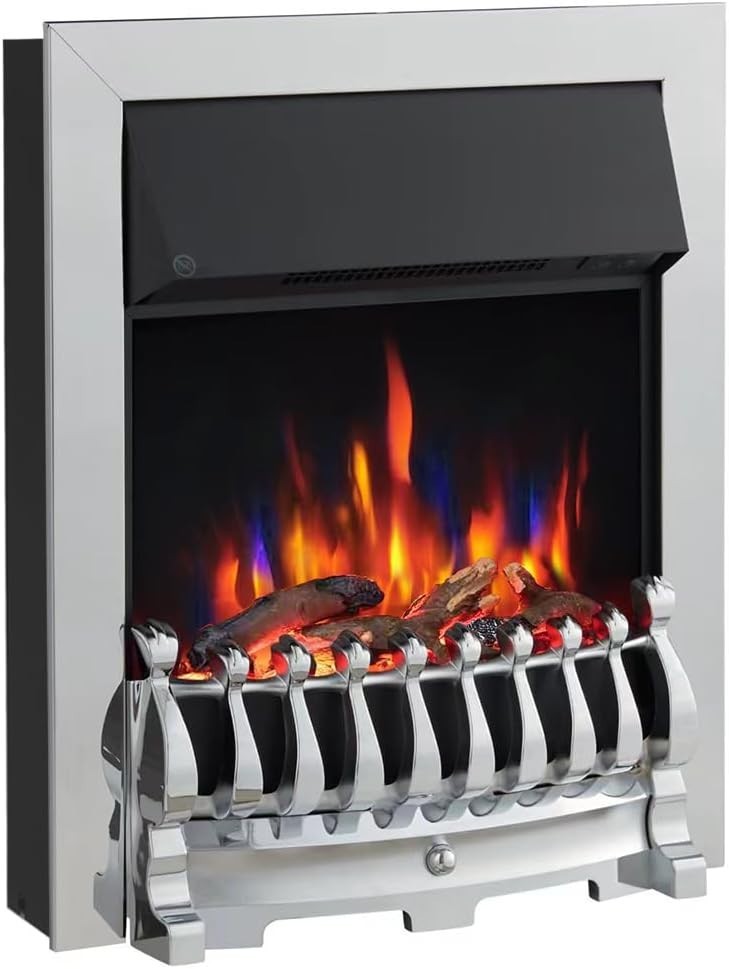 16" Electric Fireplace Insert 2000W Heater with 9 Colour Flame Effect Chrome