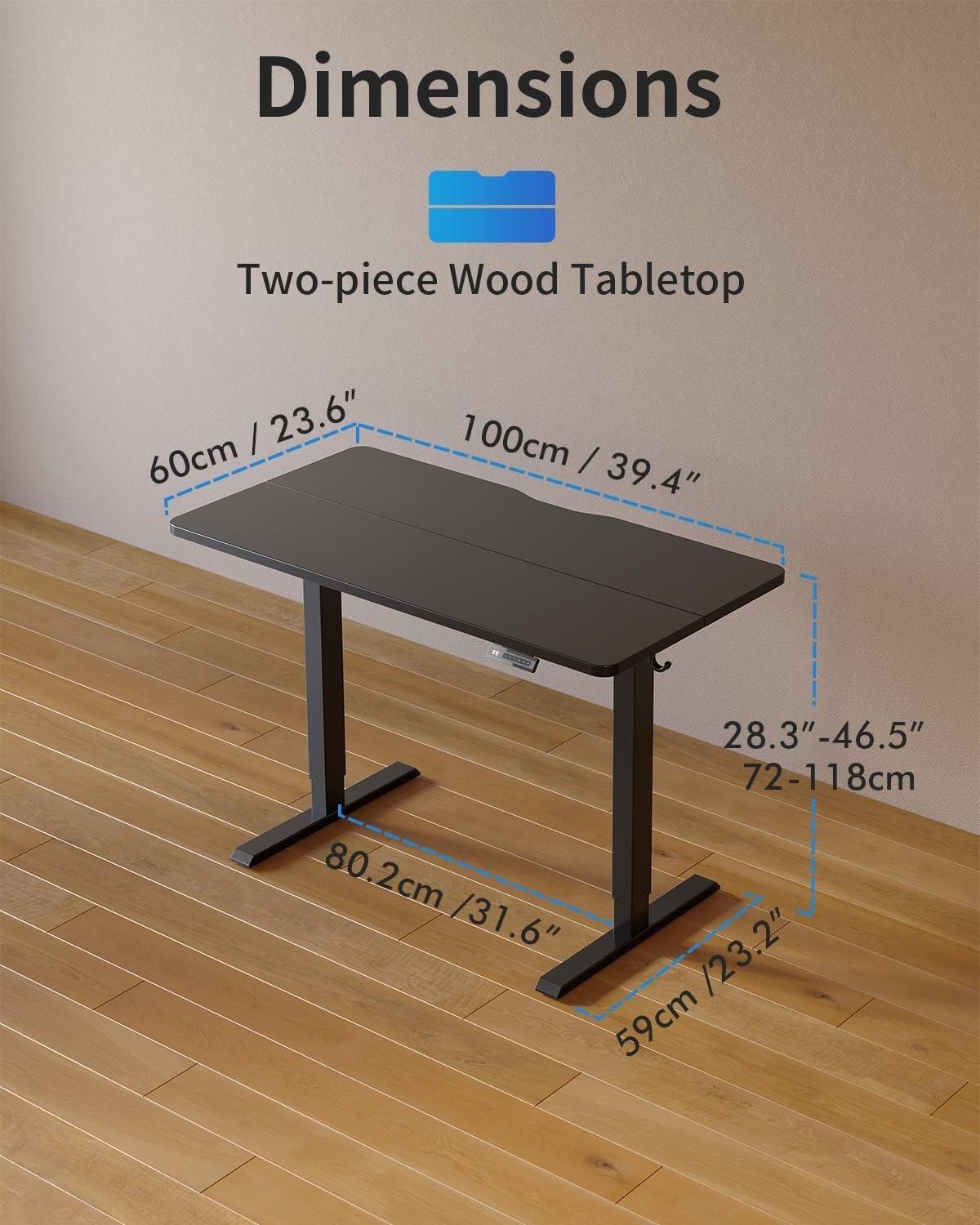 Electric Gaming Desk 100x60cm Black Adjustable Sit Stand Home Office
