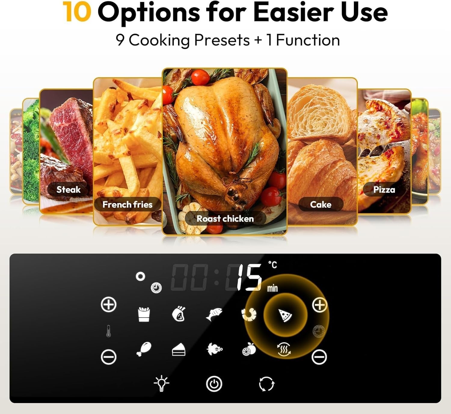 15L Air Fryer Oven Rotisserie 10-in-1 Touchscreen 1800W Window Light XXL