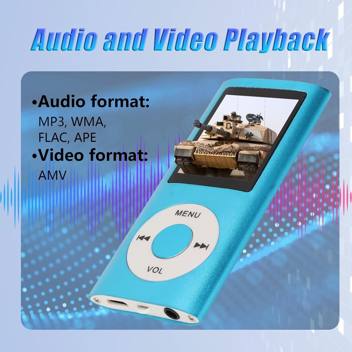 64GB MP3 Player Blue Bluetooth HiFi 1.8" LCD Speaker
