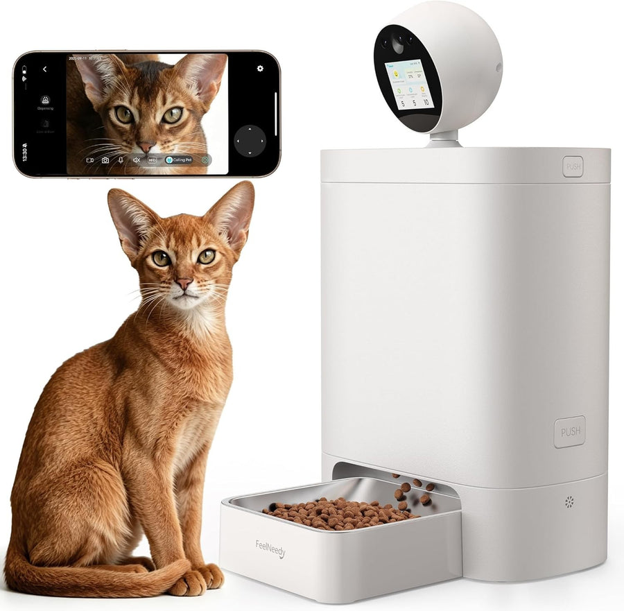 Smart Automatic Cat Feeder Camera 2K WiFi App Control 5.5L Food Dispenser