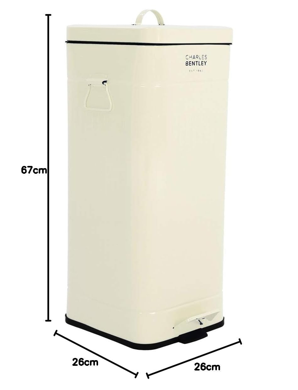30L Retro Kitchen Pedal Bin | Steel Waste Can Cream Square