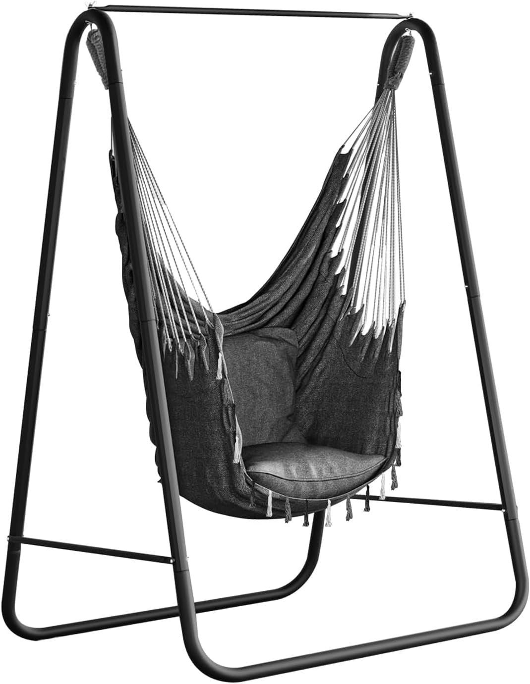 Hammock Swing Chair w/ Stand, Cushions, Hooks – Indoor Outdoor Relax