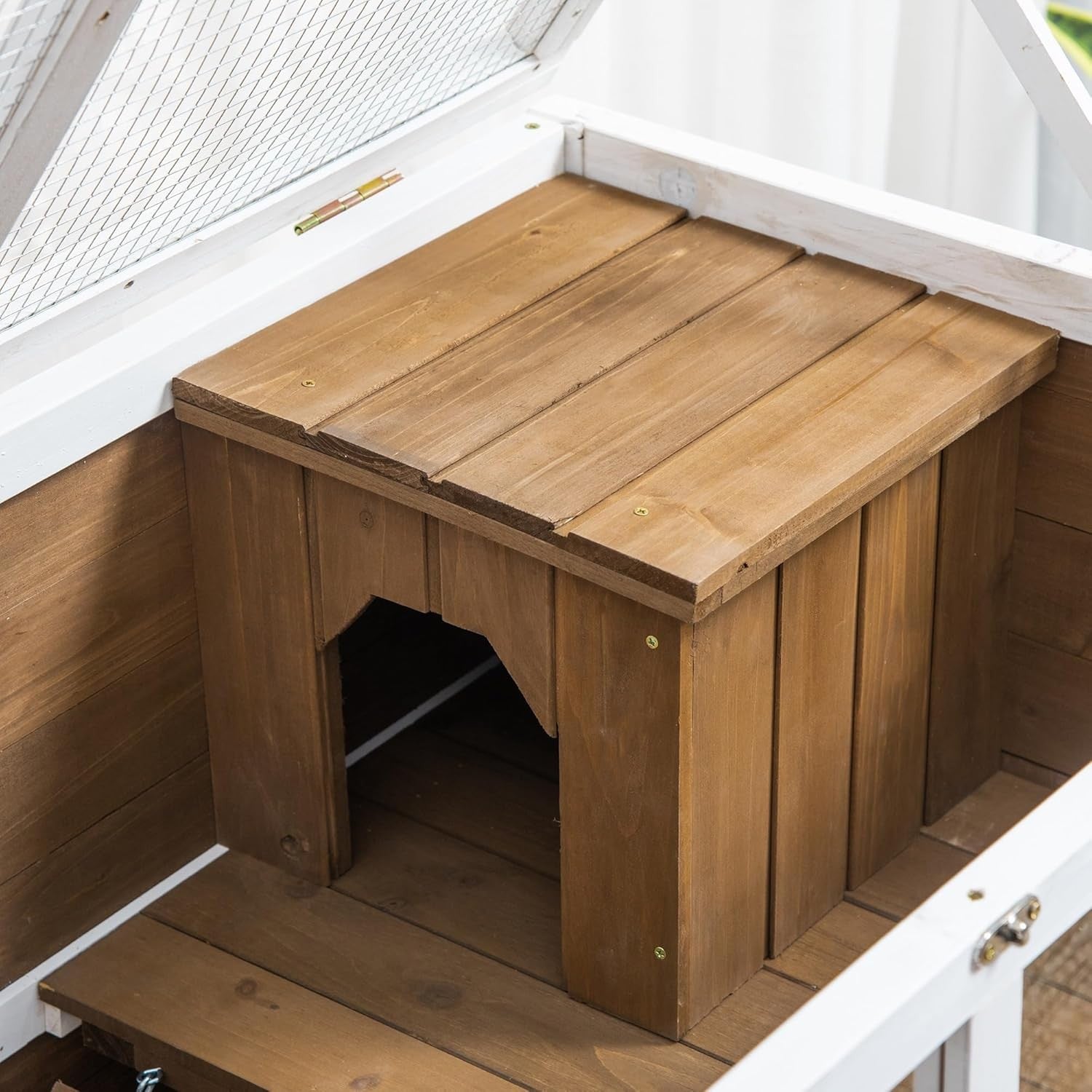 Indoor Rabbit Guinea Cage Wooden Hutch 2 Tier Wheels Open Roof