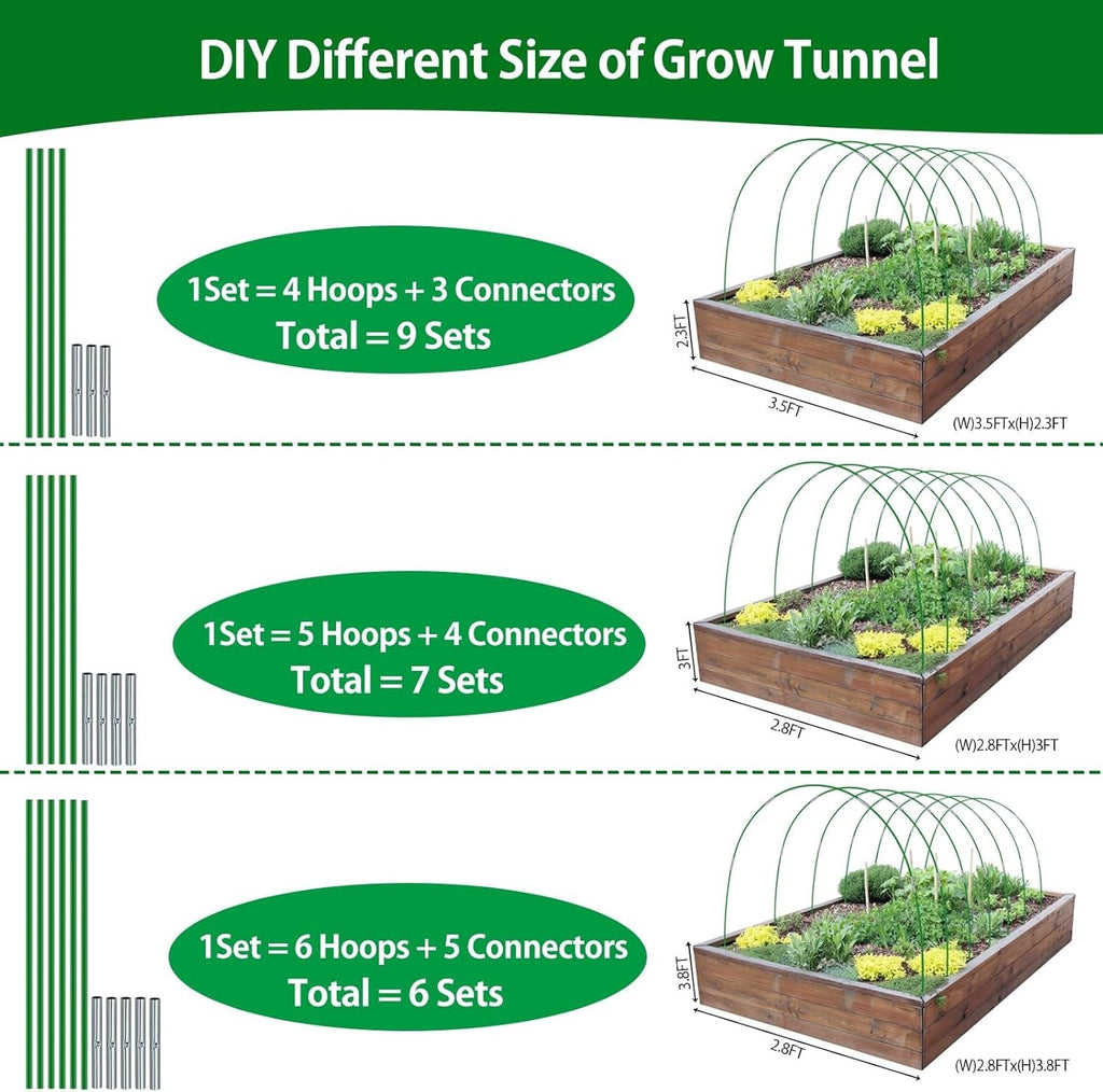 36pcs Garden Hoops Fiberglass Plant Stakes Grow Tunnel Frame for Raised Beds