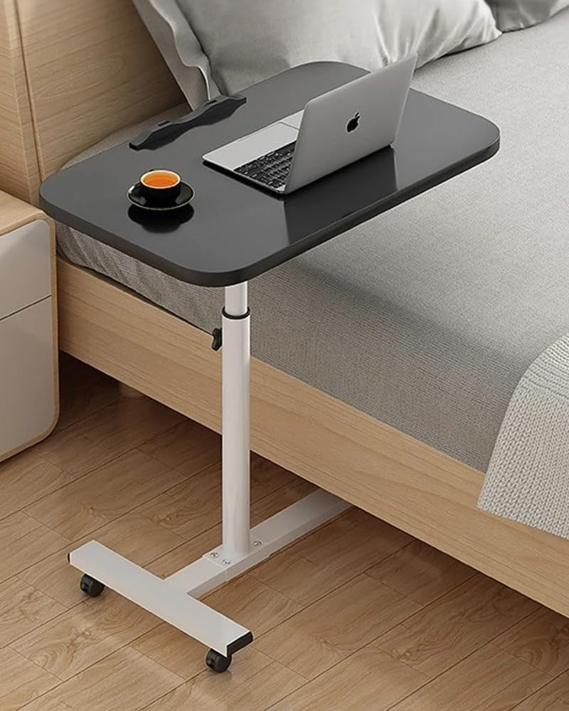 Adjustable Overbed Laptop Table with Wheels Tilt Top Bedside Desk Black