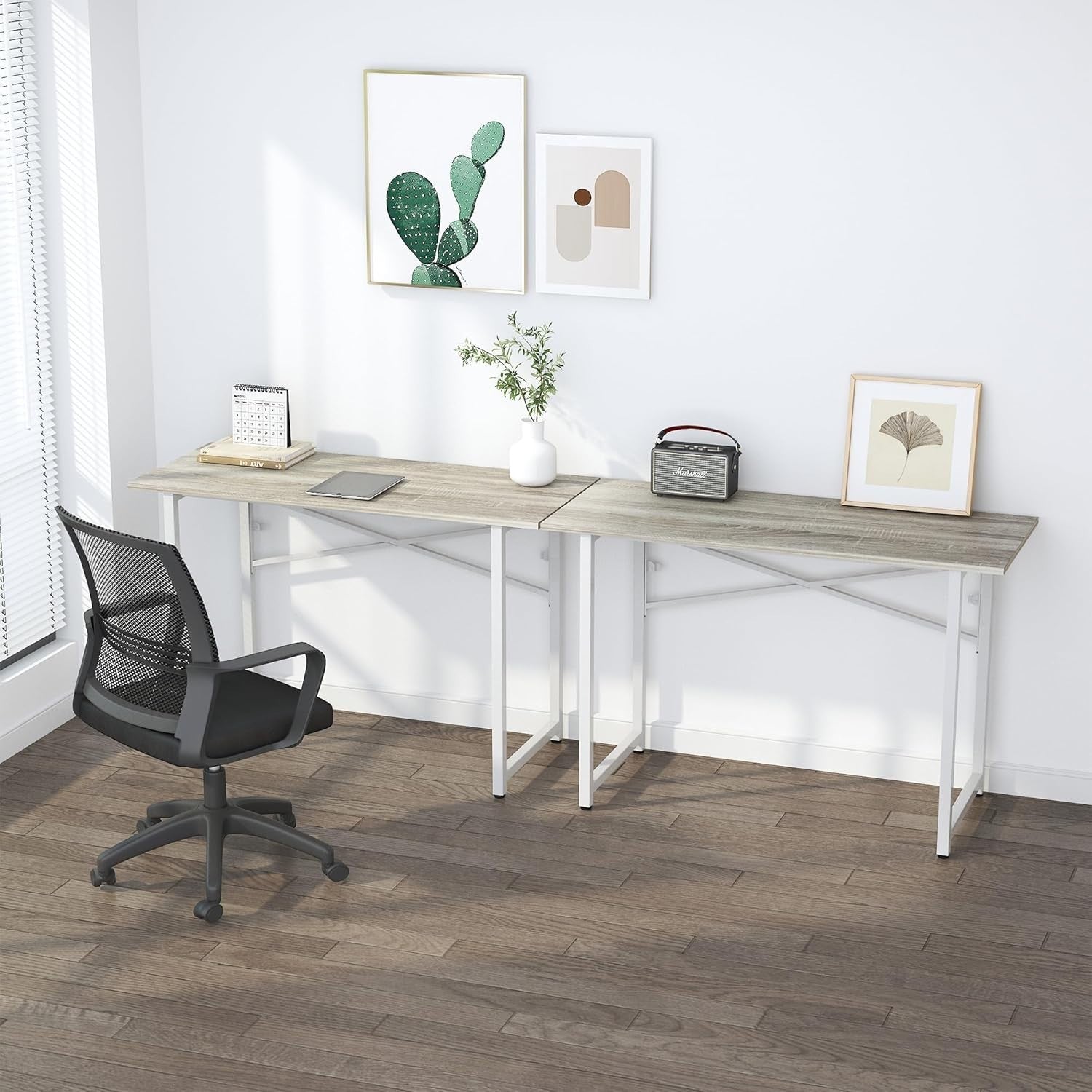 Beige Folding Desk 120cm No Assembly Required Home Office Computer Table