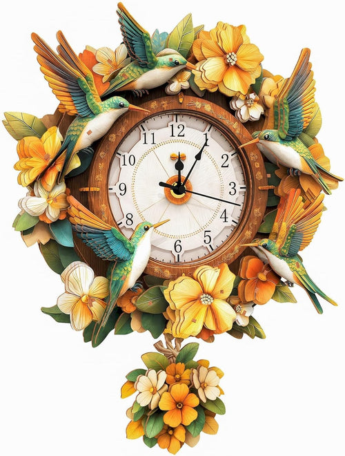 3D Wooden Hummingbird Puzzle Clock DIY Kit with Swinging Pendulum 286x65x374mm