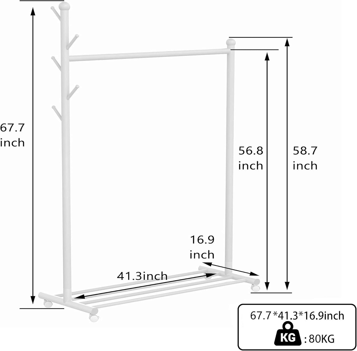 Heavy Duty Clothes Garment Rack with Shelf Wheels Metal White