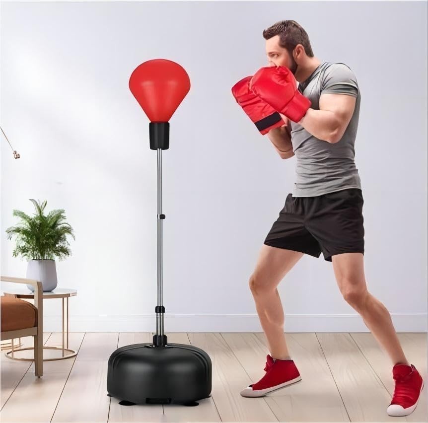 Freestanding Reflex Boxing Bag Adjustable Height Suction Base Gloves