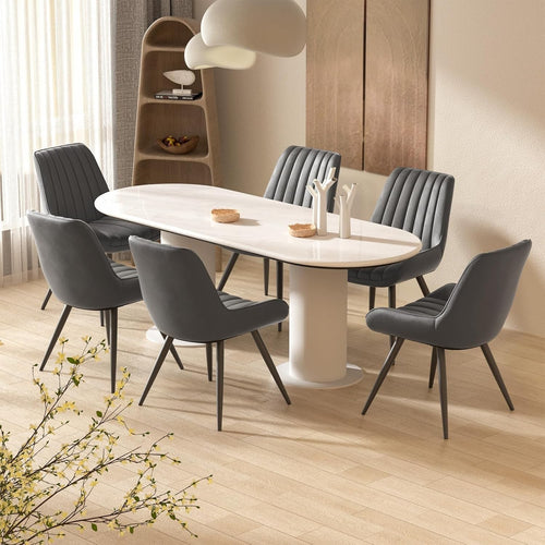 Set of 6 Grey Dining Chairs | Upholstered Padded Armchairs Metal Legs