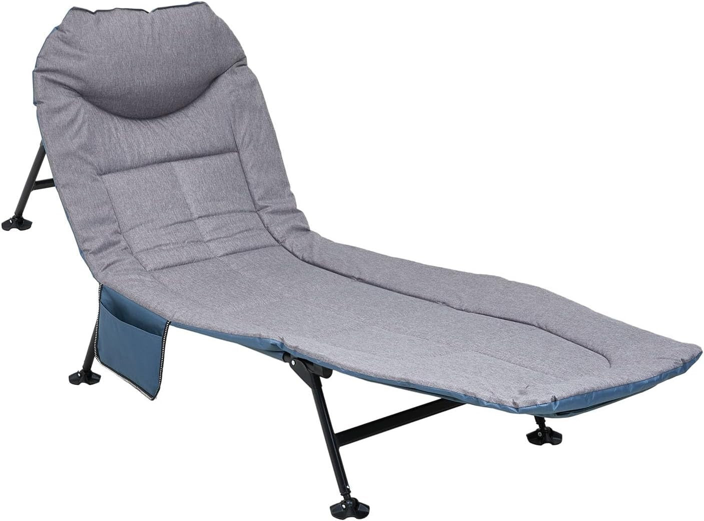Adjustable Outdoor Sun Lounger with Headrest Pillow & Side Pocket Grey
