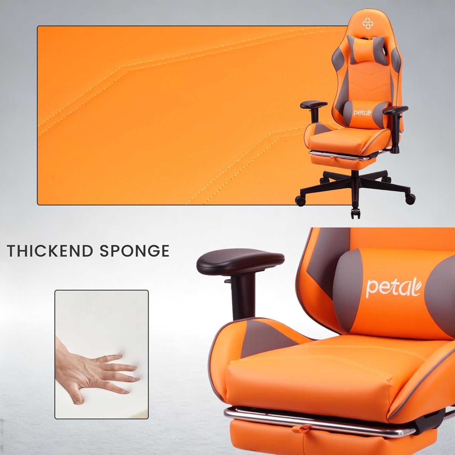 Ergonomic Gaming Chair Recliner w Footrest Lumbar Support Orange