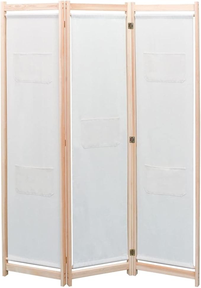 3 Panel Cream Folding Room Divider 120x170cm Fabric & Wood Privacy Screen