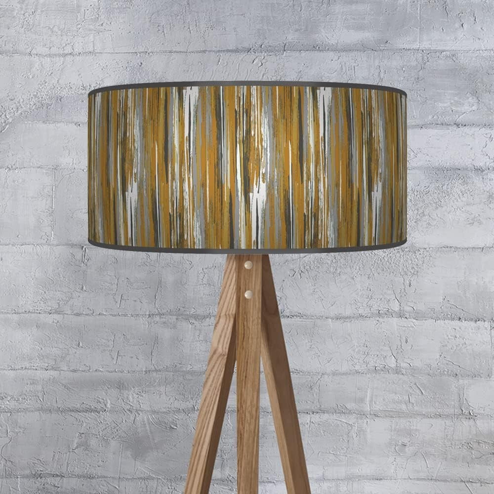 Ochre Mustard Grey Stripe Drum Lampshade 35cm Ceiling Floor Table