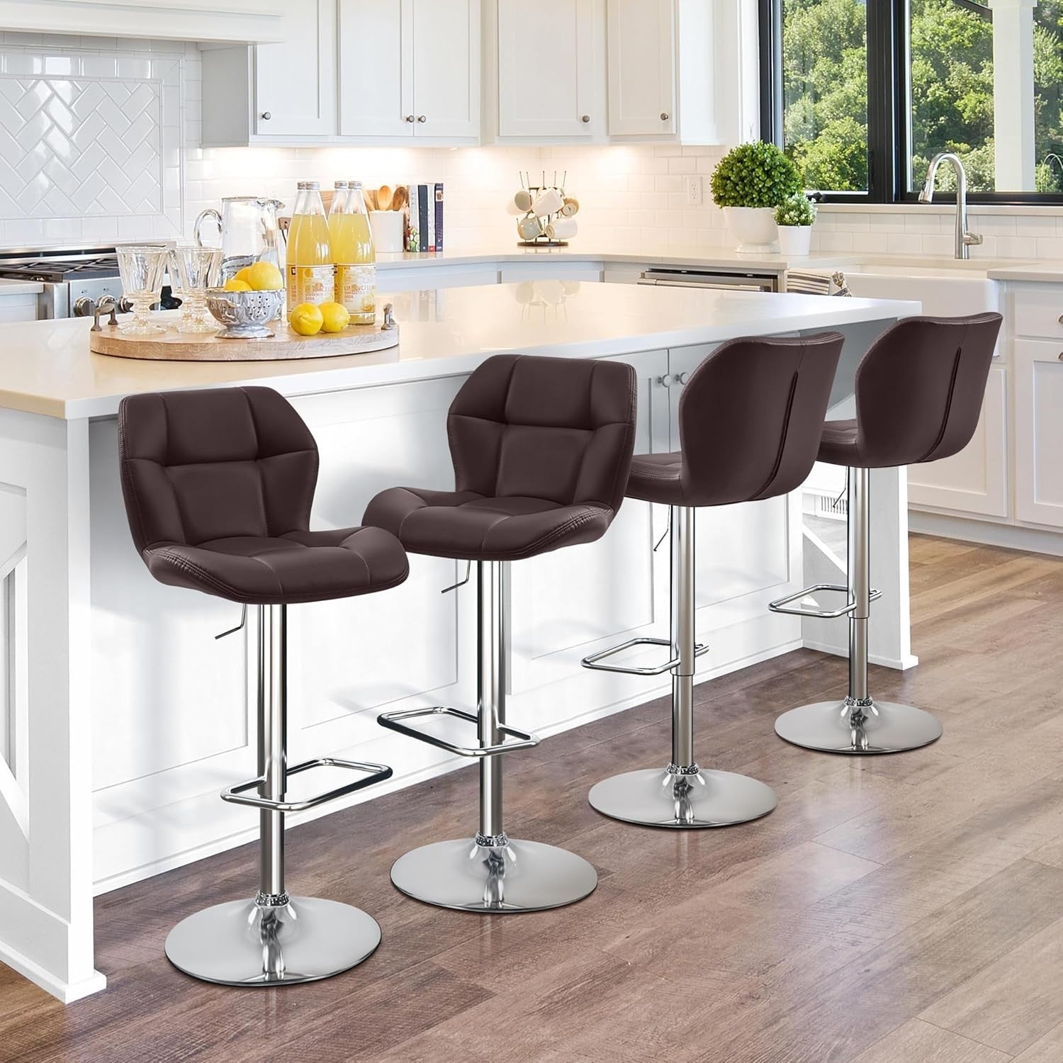 Swivel Height Adjustable Bar Stools Set of 4 PU Counter Chairs