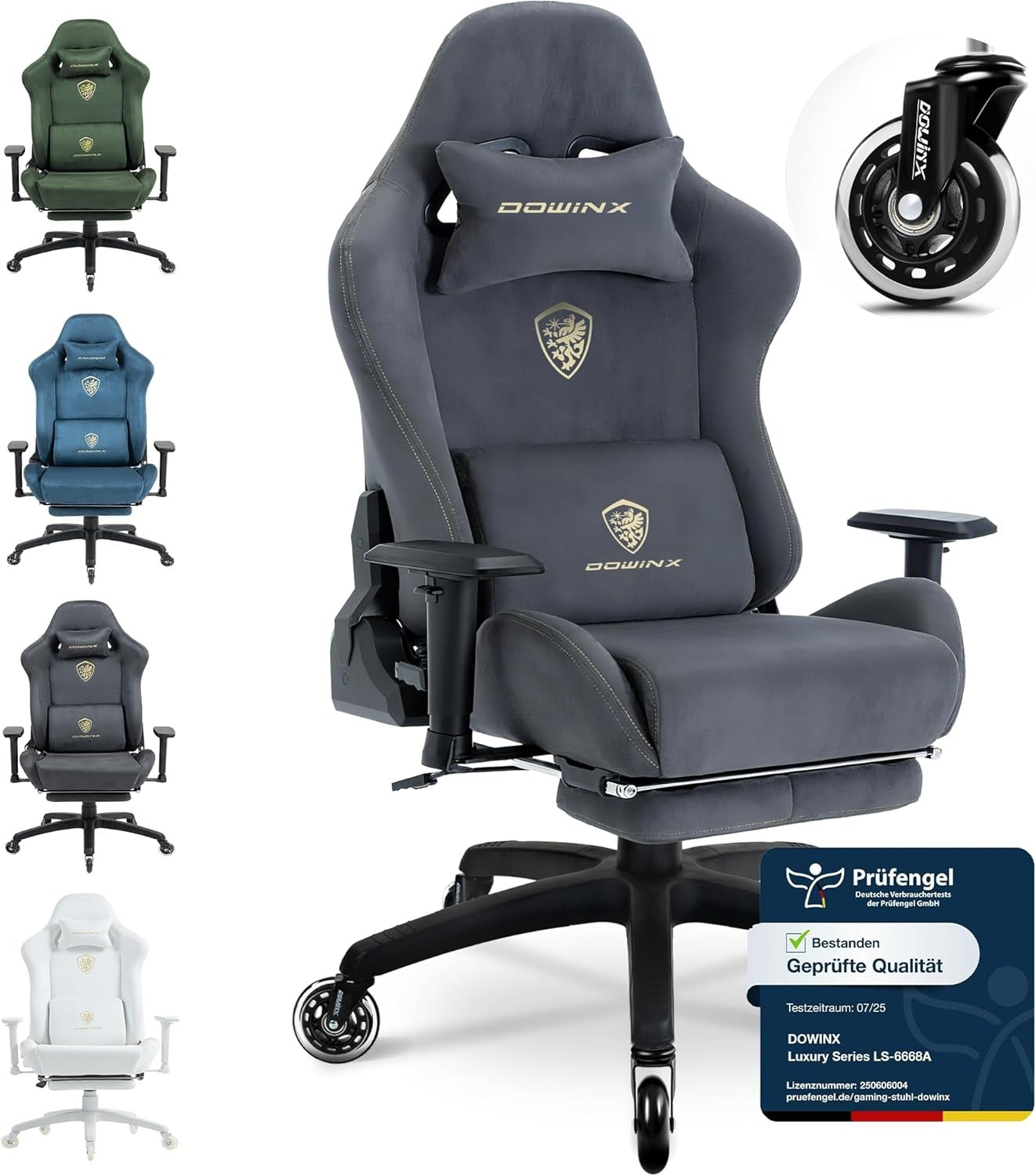 Ergonomic Gaming Chair with Footrest Microfibre Velour Grey