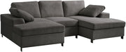 Grey Fabric U-Shaped 5 Seater Sofa with Chaise & Storage Footstool Option
