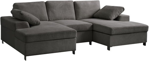 Grey Fabric U-Shaped 5 Seater Sofa with Chaise & Storage Footstool Option