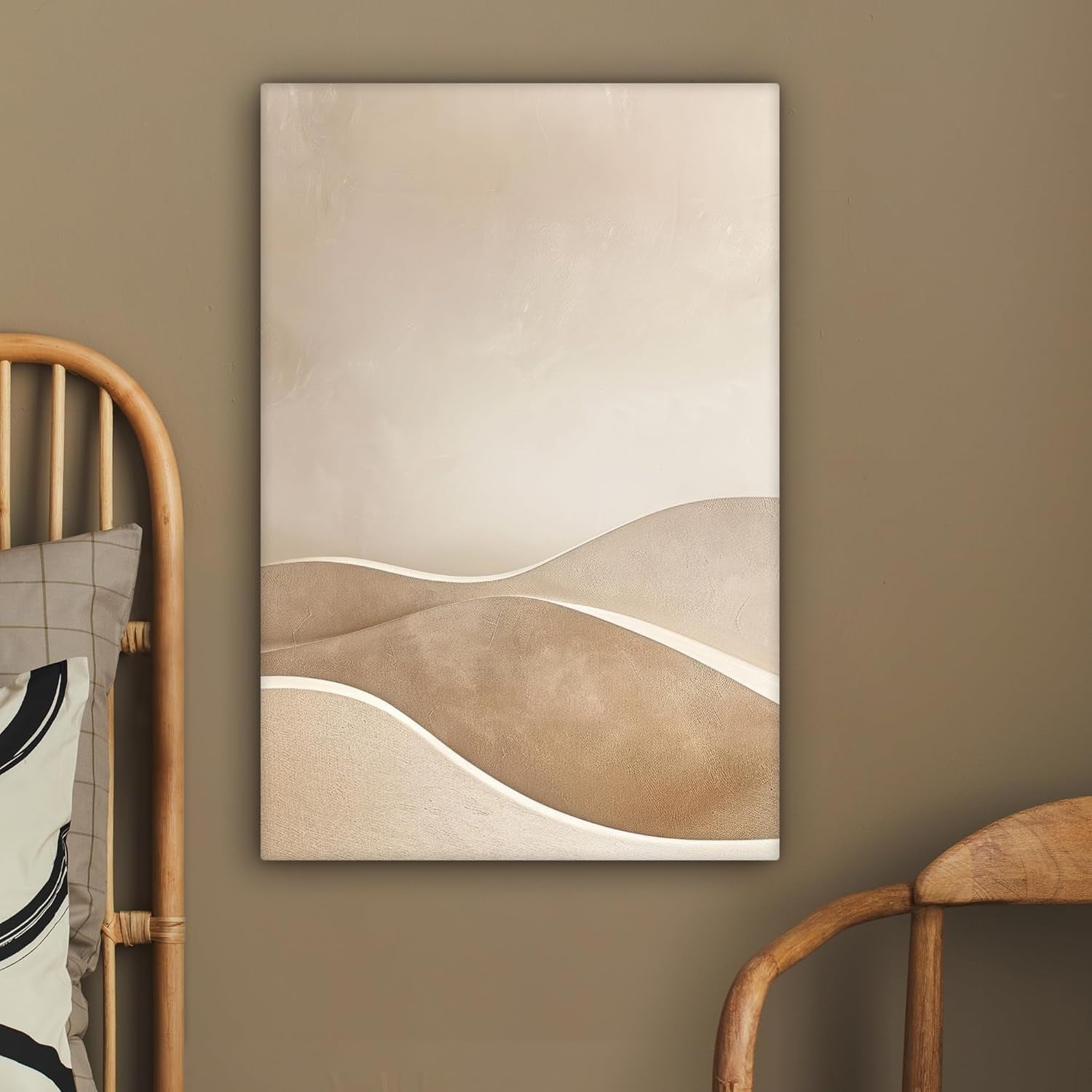 Beige Abstract Hills Canvas Wall Art 60x90cm Framed Decor
