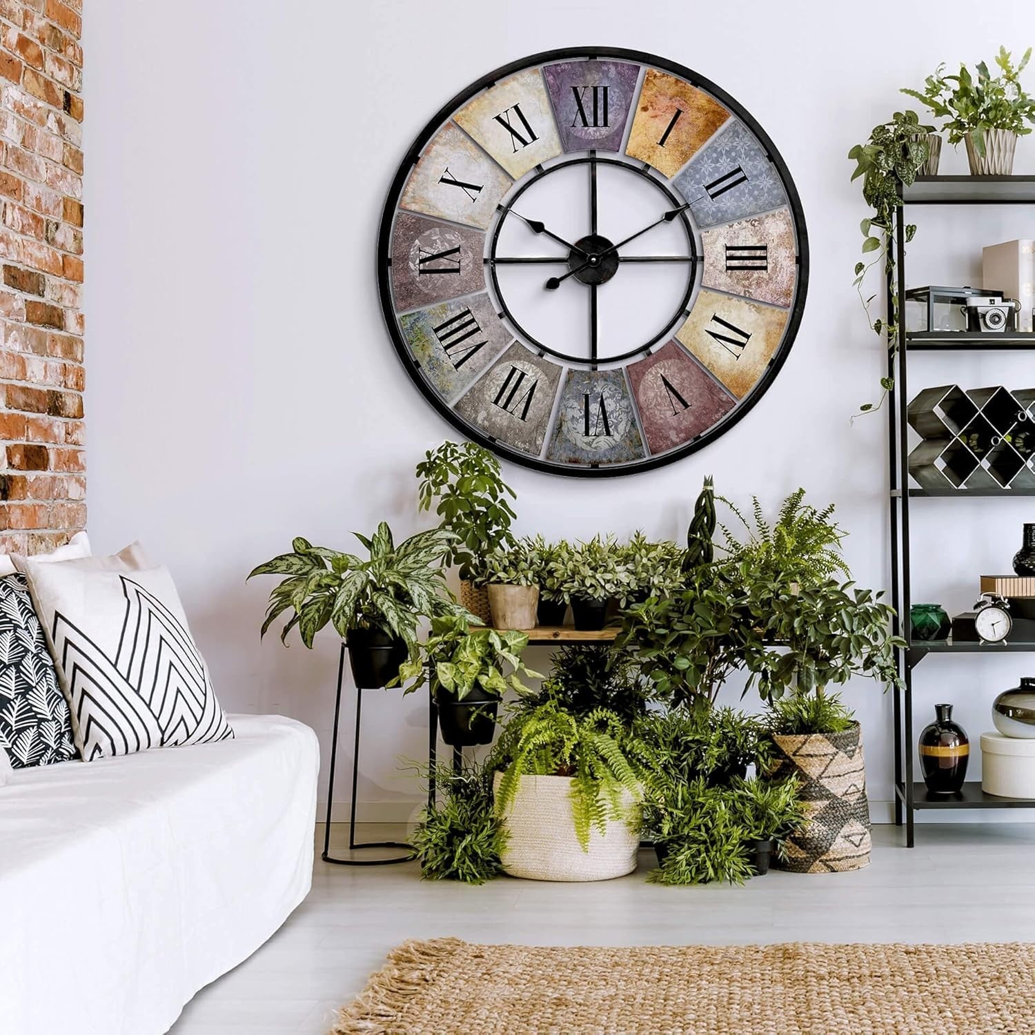 Large Vintage Wall Clock Roman Numerals XXL Metal Round Shabby Chic 80cm