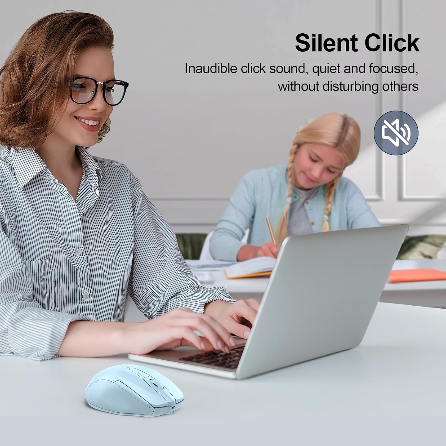 Light Blue Silent Bluetooth Mouse 4800DPI Ergonomic Rechargeable Laptop PC