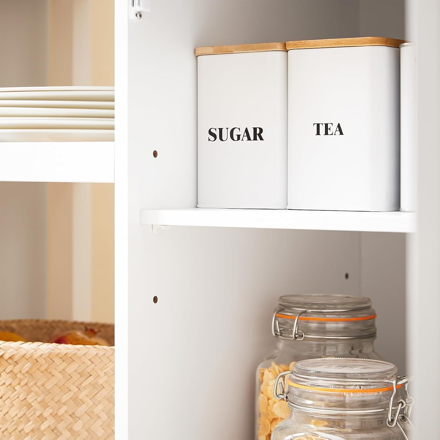 Kitchen Storage Trolley with Drawers & Adjustable Shelf White-Natural 87x48cm