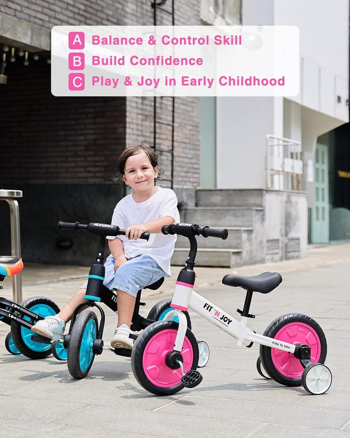 4 in 1 Kids Balance Bike Trike Pedal Bike Training Wheels Pink 2-5Y