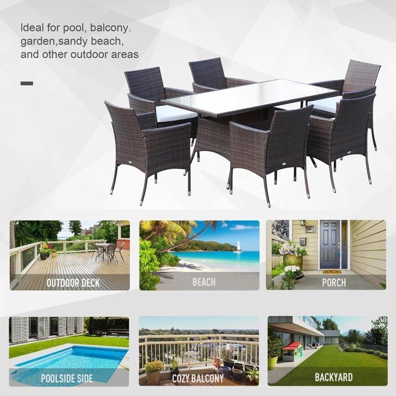 6 Seater Rattan Garden Dining Set Table Chairs Outdoor Furniture Brown Patio