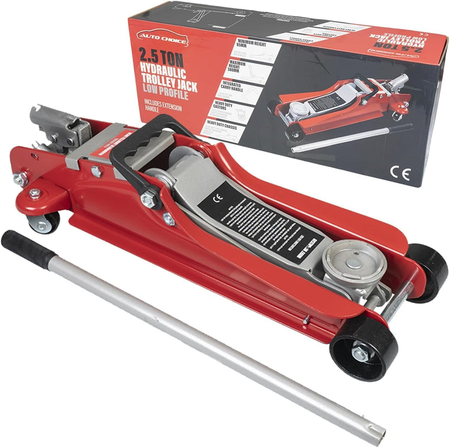 2.5 Ton Low Profile Trolley Jack Heavy Duty Car Lift 85–380mm Hydraulic Red