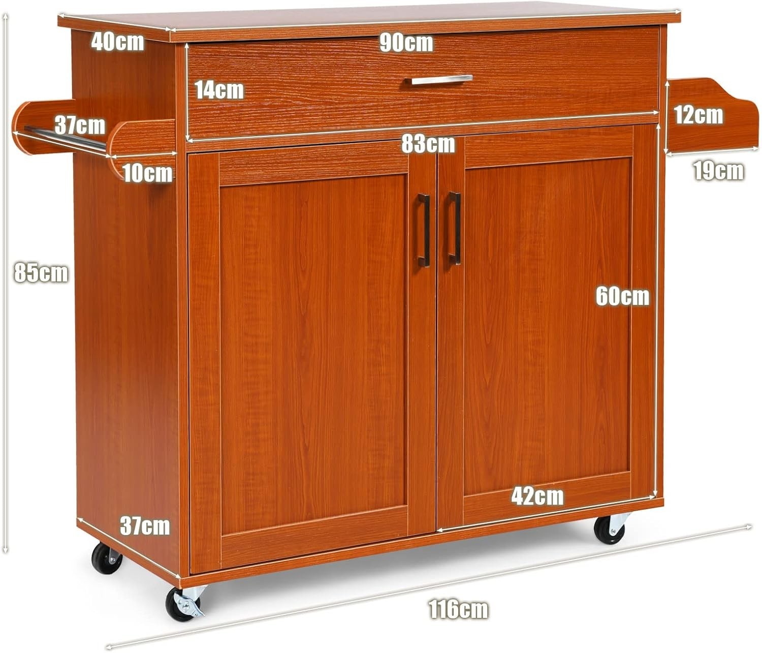 Large Kitchen Island Trolley Drawer Cabinet 116cm Brown