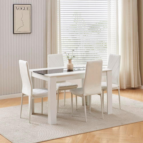 White Dining Table Set 4 Chairs Modern Space Saving Kitchen Furniture