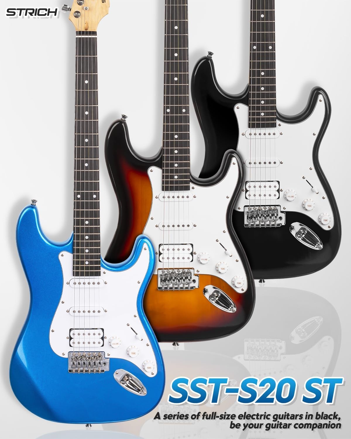 39" Electric Guitar Starter Kit HSS Pickups 10W Amp Blue