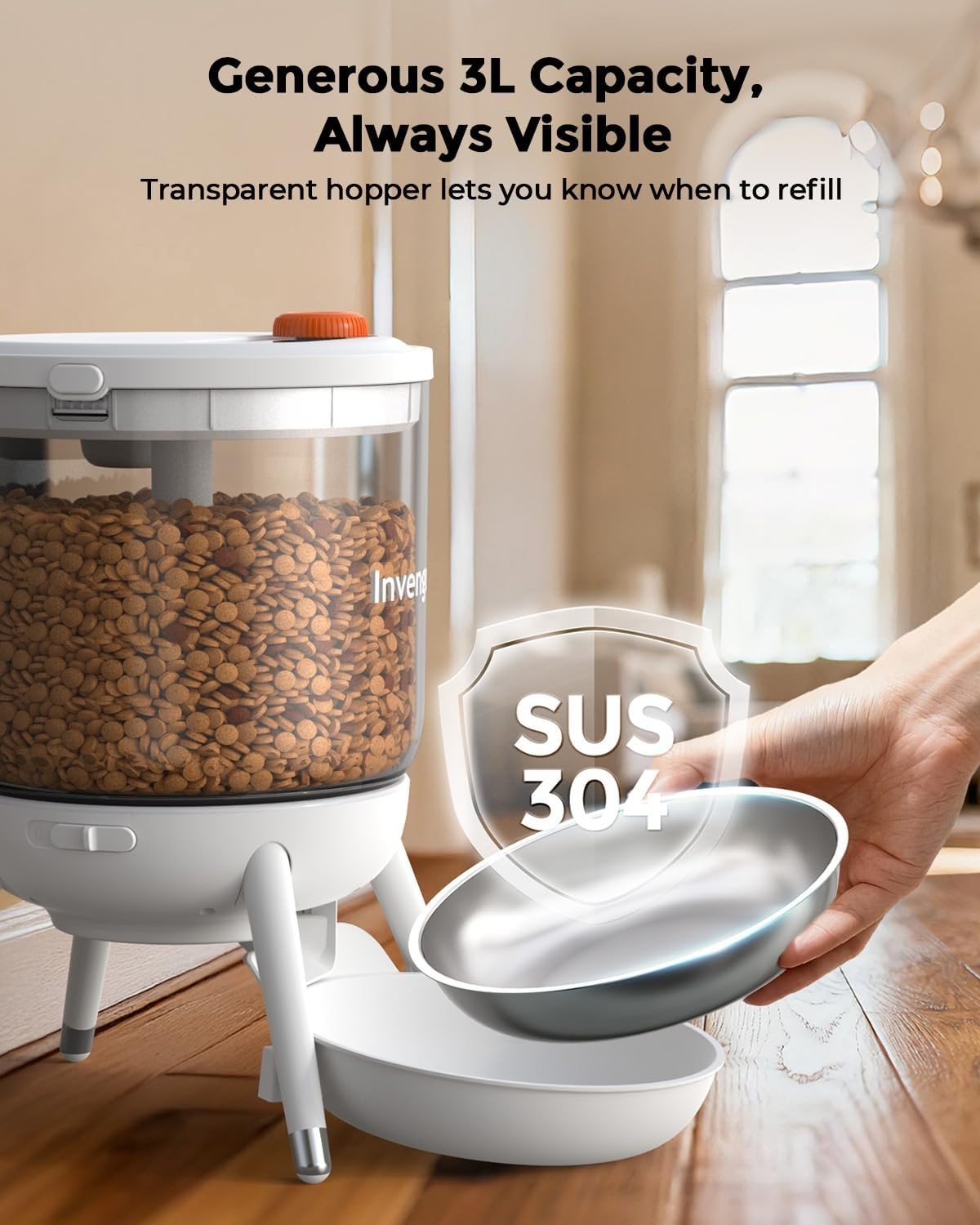 Automatic Pet Feeder 3L Timed Food Dispenser Portion Control USB Power